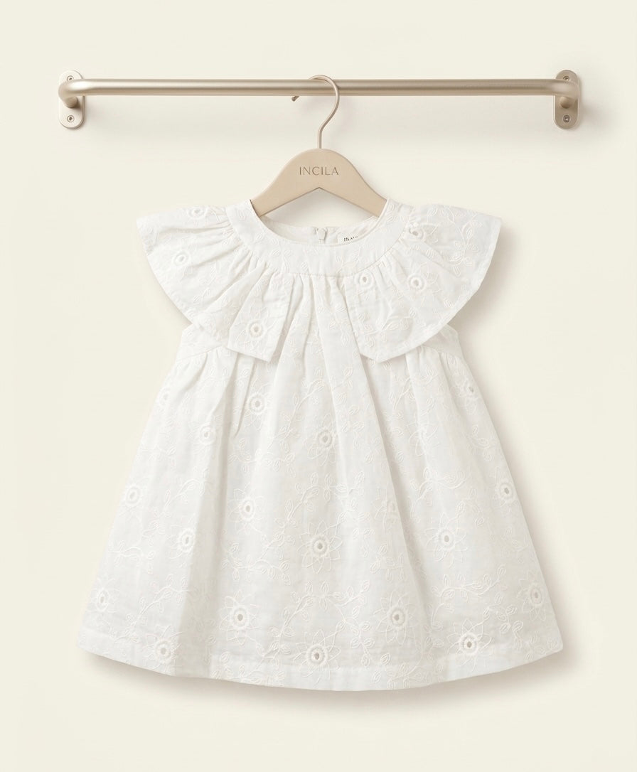 Vintage Esintili Fisto Nakışlı Volanlı Bebek Elbise