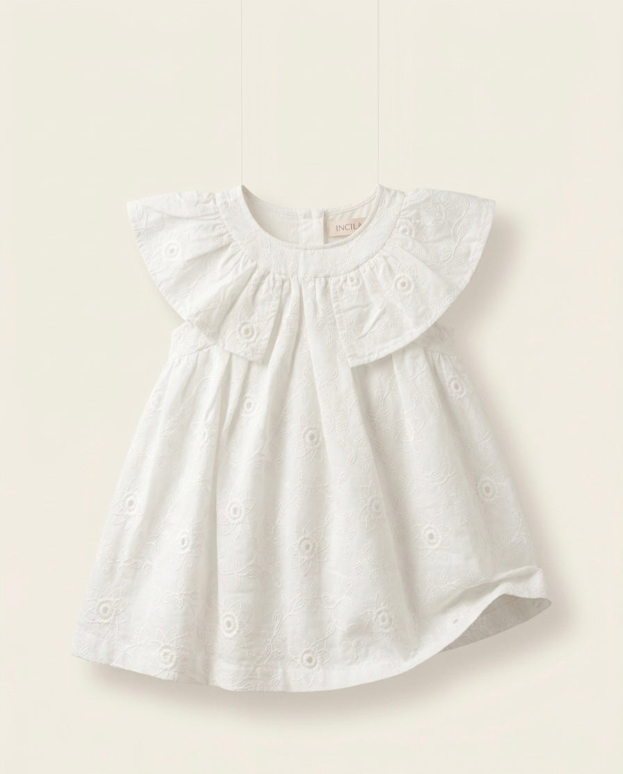 Vintage Esintili Fisto Nakışlı Volanlı Bebek Elbise