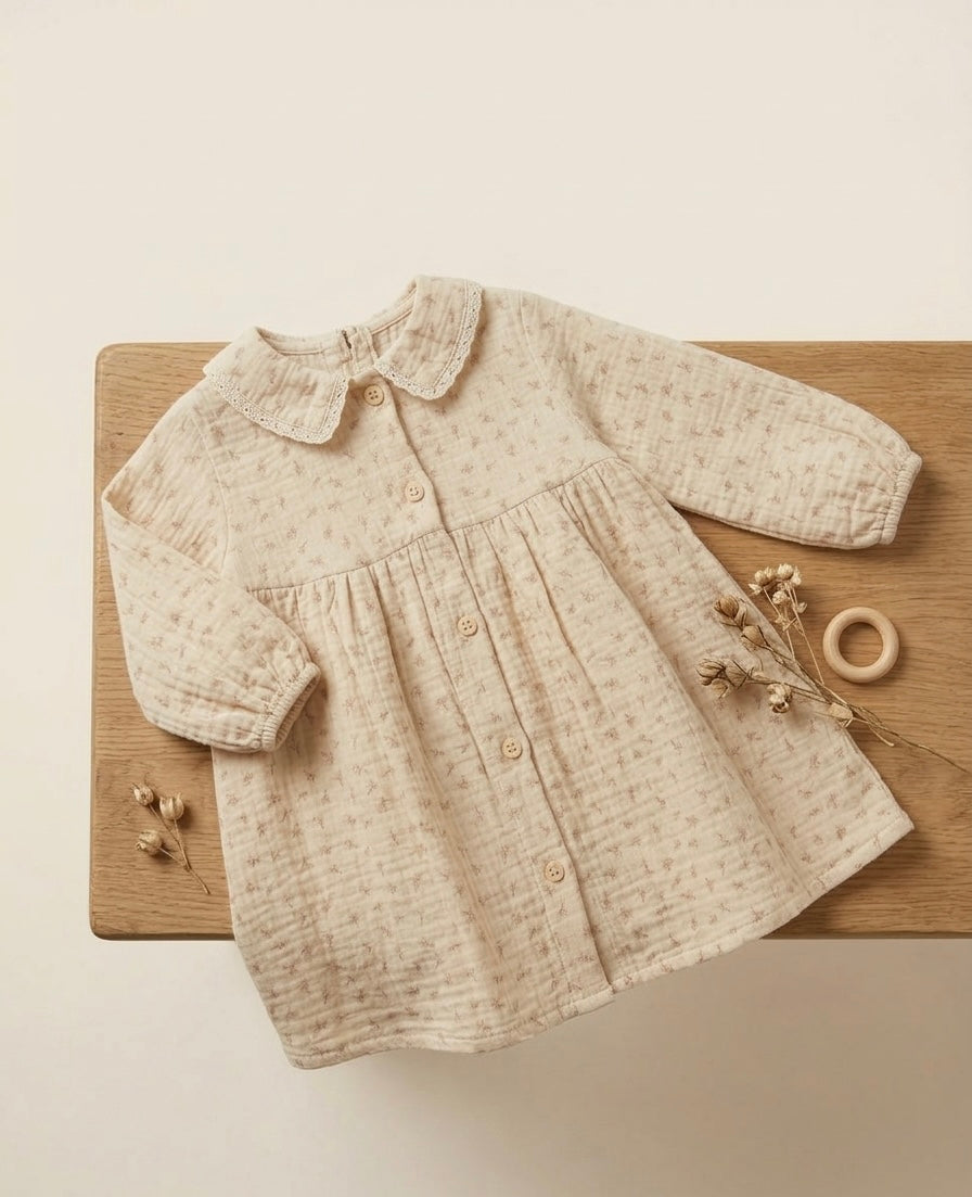 İncila Müslin Düğmeli Elbise